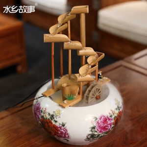水乡故事流水喷泉家居竹子工艺品加湿器结婚礼物创意礼品陶瓷摆件