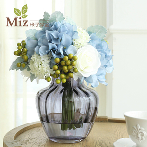 米子家居 欧式客厅落地花器整体花艺 水培玻璃花瓶仿真花摆件