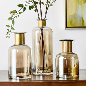 [W]奇居良品现代简约家居装饰摆件 铜边玻璃摆瓶花瓶花插 多款S