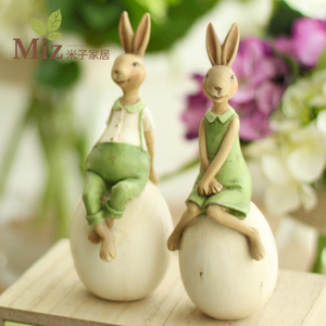 米子家居 可爱卡通兔子客厅创意树脂摆件饰品 潘塔纳尔坐蛋兔子